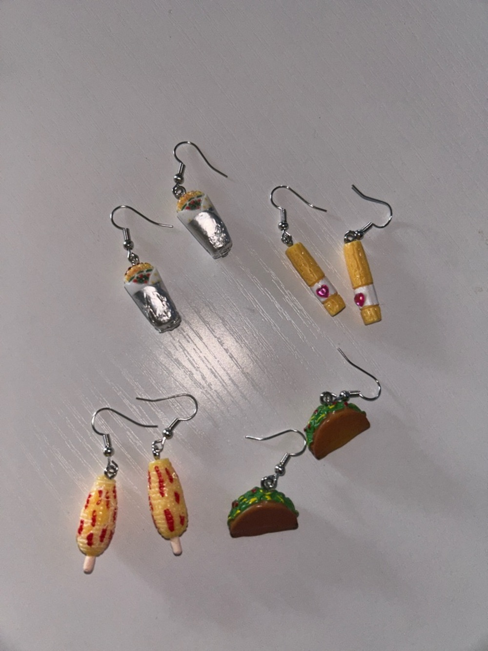 Food Charm Dangle Earrings - Taco, Burrito, Corn on the cob or churro